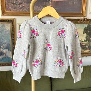 GAP Gray Sweater with Pink Floral Embroidery